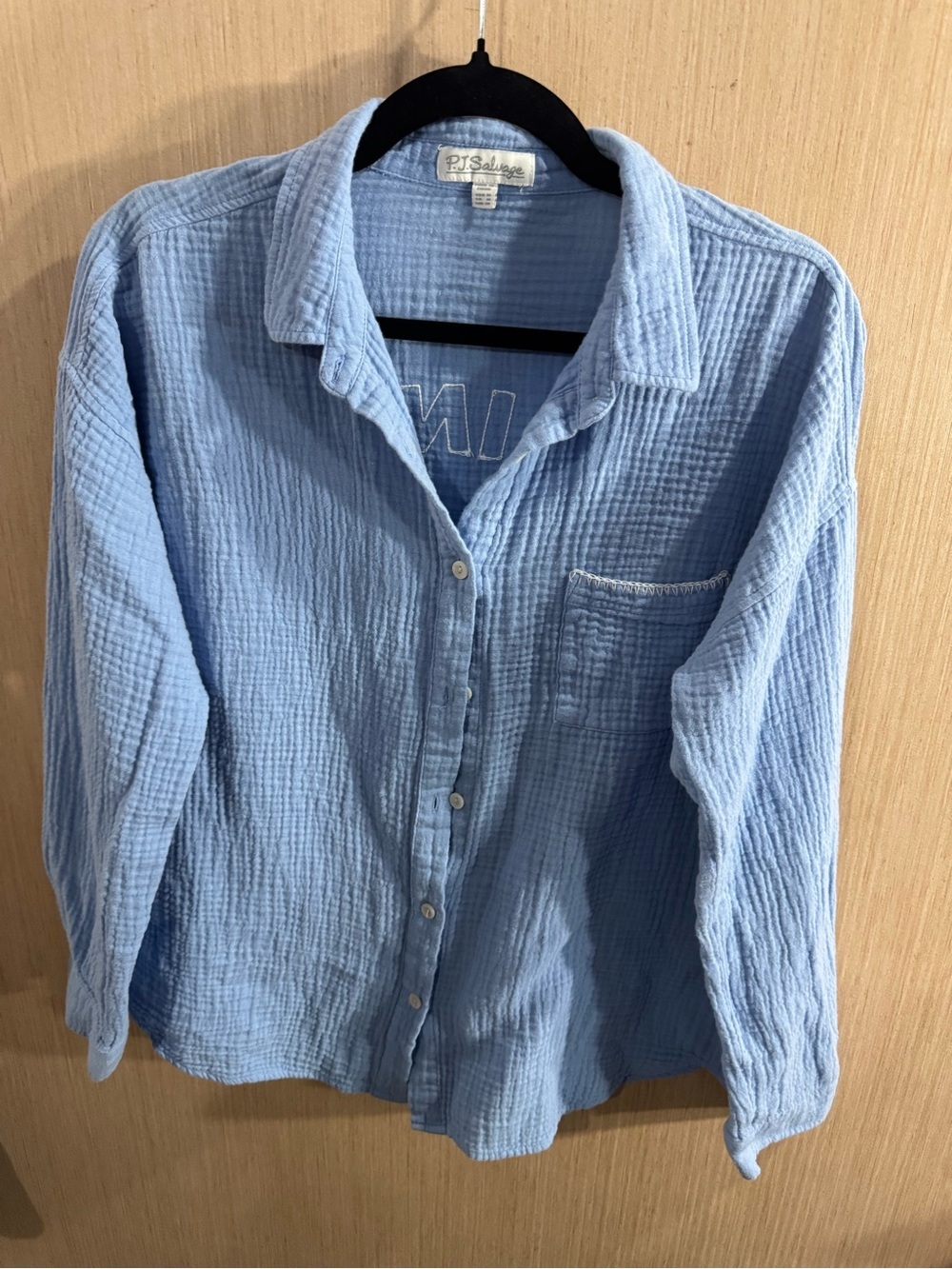 P.J. Salvage Light Blue Live In The Momenf Cotton Gauze Button-Down Shirt Size M